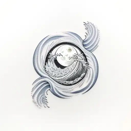 full moon over barrelling wave tattoo design idea