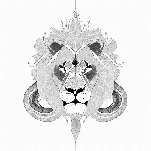 lion eating a snake sternum tattoo design idea