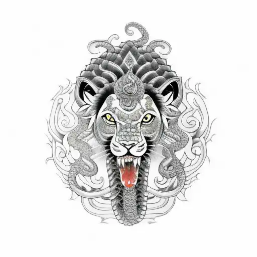 Hindu Lion chest eating a snake tattoo design idea