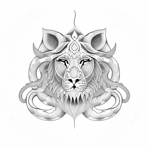 hindu lion eating a snake sternum tattoo design idea