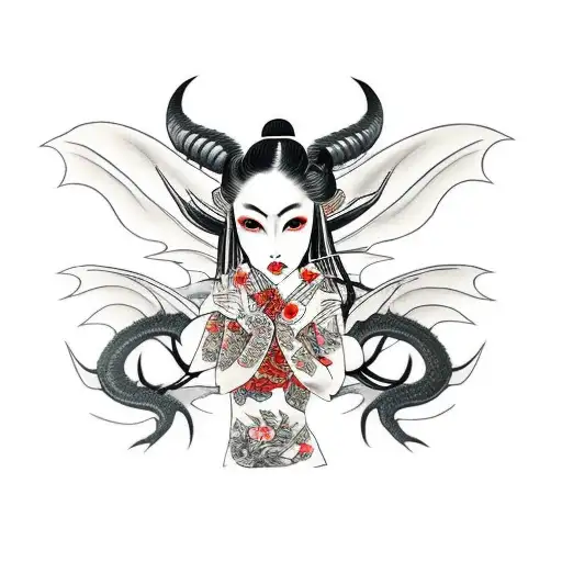 succubus geisha full-body legs tattoo design idea