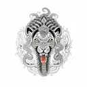 Hindu Lion chest eating a snake tattoo design idea