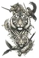 a tiger, samurai, and eagle tattoo design idea