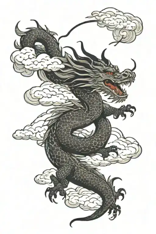 LOND BODY DRAGON IN THE CLOUDS tattoo design idea