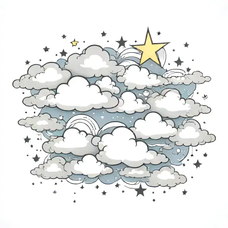clouds and stars night sky tattoo design idea