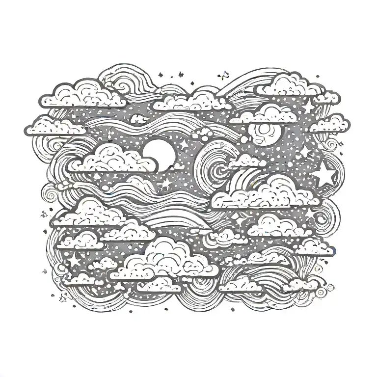 clouds and stars night sky tattoo design idea