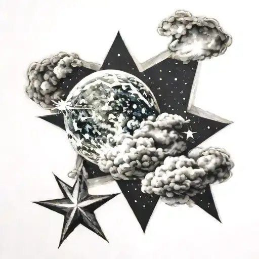 night sky with stars and clouds tattoo design idea