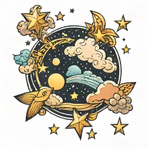 night sky with stars and clouds tattoo design idea