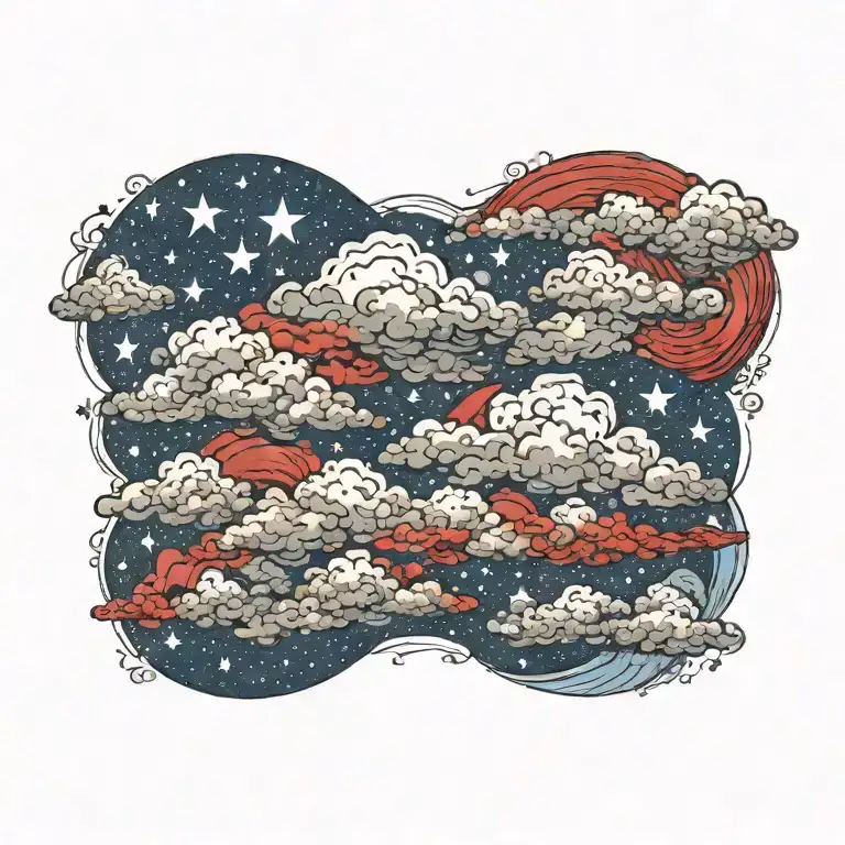 50 stars in the night sky with red white and blue clouds tattoo design idea