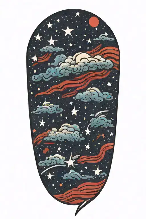 50 stars in the night sky with red white and blue clouds tattoo design idea