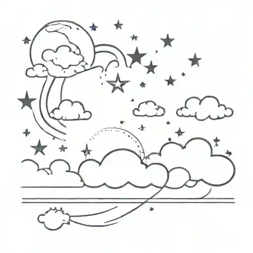 night sky filled with stars and clouds tattoo design idea