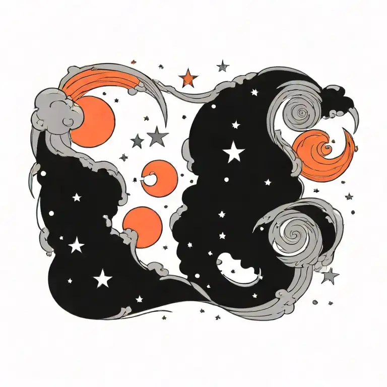 swirling night sky with stars and clouds surrounding tattoo design idea