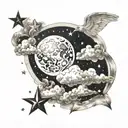night sky with stars and clouds tattoo design idea