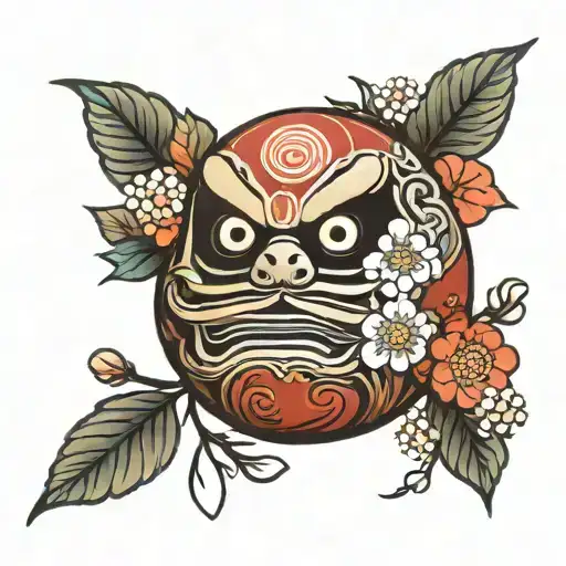 Daruma doll with flowers tattoo design idea