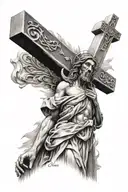 christian cross and jesus statue from brazil, also put in the bible quote phillpians 3:14 tattoo design idea