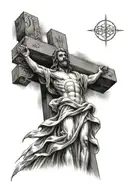 christian cross and jesus statue from brazil, also put in the bible quote phillpians 3:14 tattoo design idea