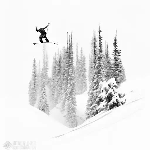 A skier gracefully carving down a snowy slope in Wyoming tattoo design idea