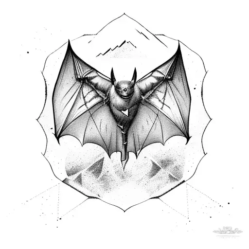 Bat wing with mountain tattoo design idea