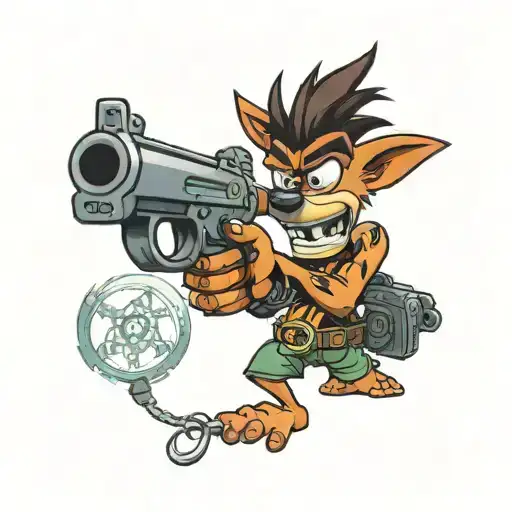 crash bandicoot with a gun tattoo design idea