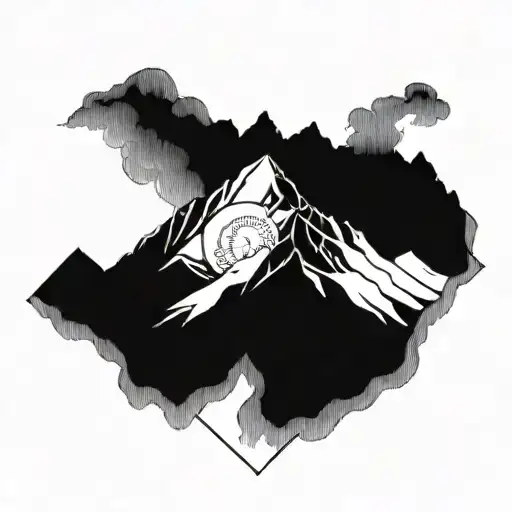 A majestic mountain range with a baseball diamond nestled in the valley below tattoo design idea