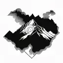 A majestic mountain range with a baseball diamond nestled in the valley below tattoo design idea