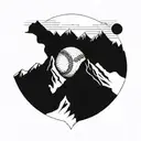 A majestic mountain range with a baseball diamond nestled in the valley below tattoo design idea