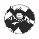 A majestic mountain range with a baseball diamond nestled in the valley below tattoo design idea