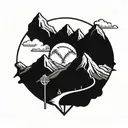 A majestic mountain range with a baseball diamond nestled in the valley below tattoo design idea