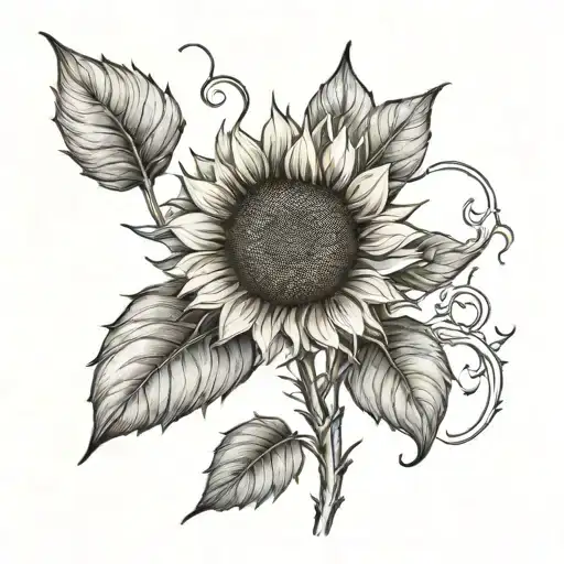 Sunflower tattoo with three thick black lines across that switch to negative tattoo design idea