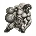 Greek Titan Atlas holding earth, with birthday 15-01-2024 sleeve tattoo design tattoo design idea