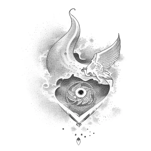 create an image from the following text suitable for a tattoo: "Listen to the tide slowly turning Wash all our heartache tattoo design idea