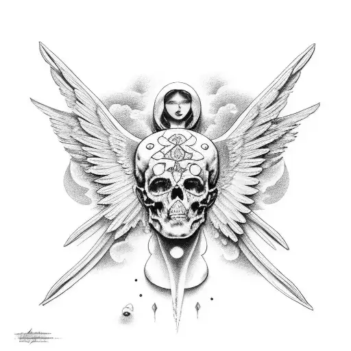 heavan, angels, god, full left arm sleeve tattoo design idea