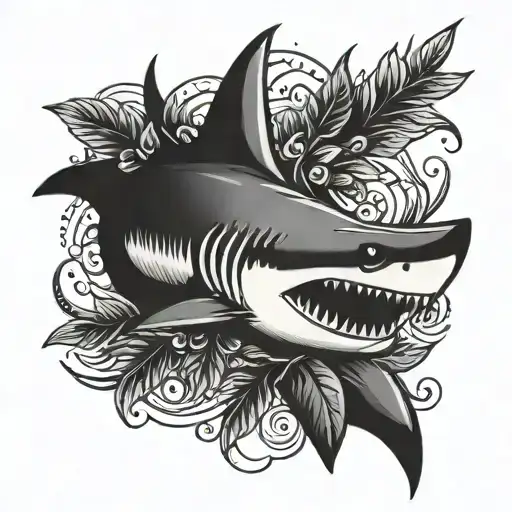 shark with laurel wreath crown tattoo design idea
