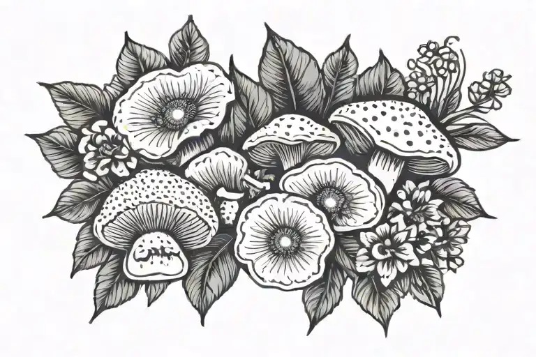 Mushrooms avocados flowers arm band tattoo design idea