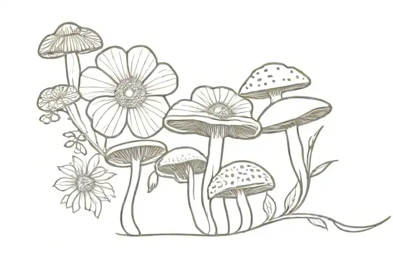 Mushrooms avocados flowers arm band tattoo design idea