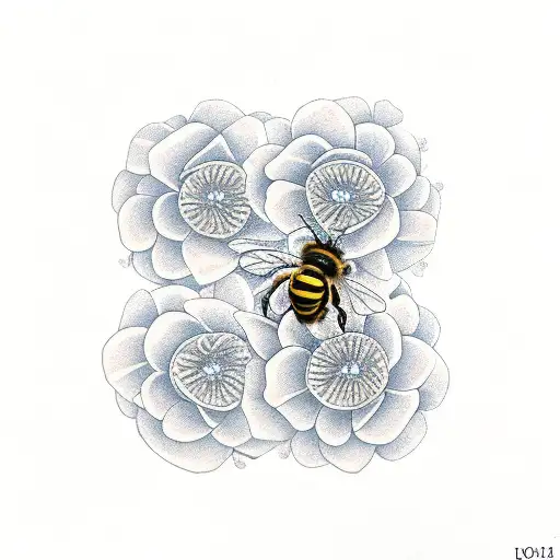 2 small bees around a flower tattoo design idea