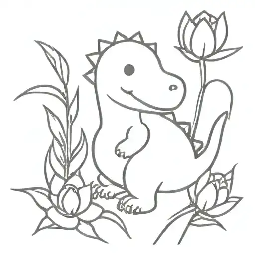 cute dinosaur with tulips and sunflower tattoo tattoo design idea