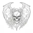 Broken heart with one side of the heart of a skull and bat wings on both sides of the broken heart tattoo design idea