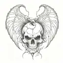 Broken heart with one side of the heart of a skull and bat wings on both sides of the broken heart tattoo design idea