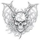 Broken heart with one side of the heart of a skull and bat wings on both sides of the broken heart tattoo design idea