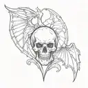 Broken heart shape with one half of the heart is a skull and bat wings on both sides of the broken heart tattoo design idea