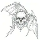 Broken heart with one side of the heart of a skull and bat wings on both sides of the broken heart tattoo design idea