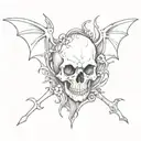 Broken heart with one side of the heart of a skull and bat wings on both sides of the broken heart tattoo design idea