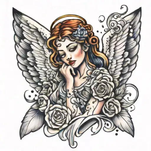  the angel and tear drops falling tattoo design idea
