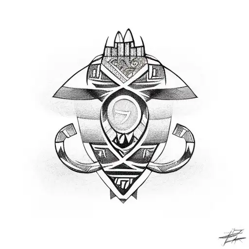 A Samoan tribal design incorporating boxing gloves, musical instruments, and a vintage V8 car tattoo design idea