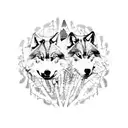 A pack of wolves running through a forest made of guitar strings, with heavy metal symbols dangling from the branches tattoo design idea