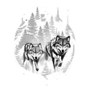 A pack of wolves running through a forest made of guitar strings, with heavy metal symbols dangling from the branches tattoo design idea