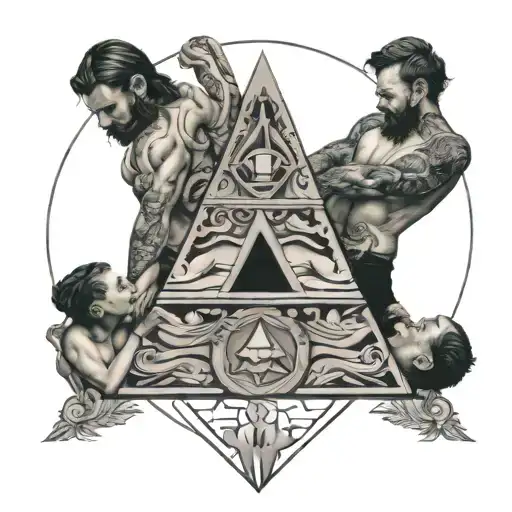four people making a pyramid  tattoo design idea