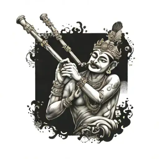 Basuki naag and krishna flute surrounded tattoo design idea