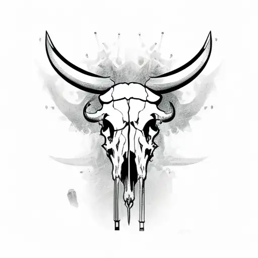 Buffalo skull with sword through it vertically tattoo design idea